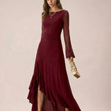 Red Boat Neck Maxi Dress