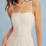 Apricot Sheer Lace Slip Maxi Dress
