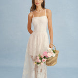 Apricot Sheer Lace Slip Maxi Dress