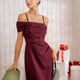 Wine Red Off The Shoulder Maxi Dress