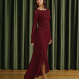 Red Boat Neck Maxi Dress