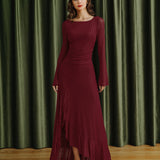 Red Boat Neck Maxi Dress