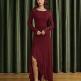 Red Boat Neck Maxi Dress