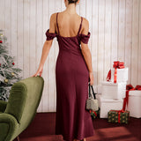 Wine Red Off The Shoulder Maxi Dress