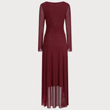 Red Boat Neck Maxi Dress