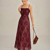 Wine Red Lace Slip Maxi Dress