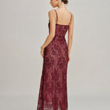 Wine Red Lace Slip Maxi Dress