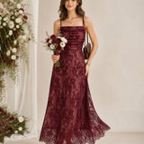 Wine Red Lace Slip Maxi Dress