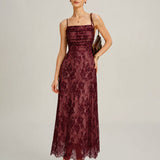 Wine Red Lace Slip Maxi Dress