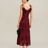Red Floral Ruffle Slip Midi Dress