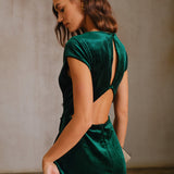 Green Velour A-Line Midi Dress