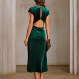 Green Velour A-Line Midi Dress