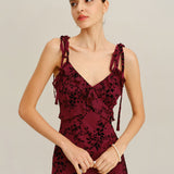 Red Floral Ruffle Slip Midi Dress