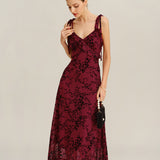 Red Floral Ruffle Slip Midi Dress