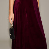 Red Velour Sweetheart Neck Midi Dress