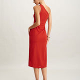 Red Knit One shoulder Midi Dress