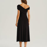 Black One Shoulder A-Line Midi Dress