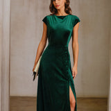 Green Velour A-Line Midi Dress