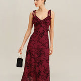 Red Floral Ruffle Slip Midi Dress
