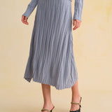Blue Elastic Waist A-Line Midi Skirt