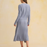 Blue Elastic Waist A-Line Midi Skirt
