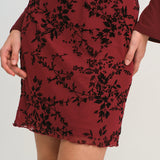 Wine Red Elastic Waist Floral Mini Skirt