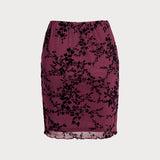 Wine Red Elastic Waist Floral Mini Skirt