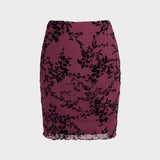 Wine Red Elastic Waist Floral Mini Skirt