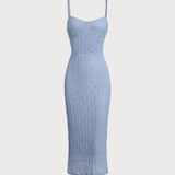 Blue Lace Slip Bodycon Midi Dress