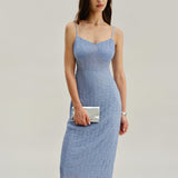 Blue Lace Slip Bodycon Midi Dress