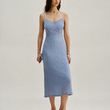 Blue Lace Slip Bodycon Midi Dress