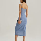 Blue Lace Slip Bodycon Midi Dress