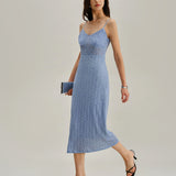 Blue Lace Slip Bodycon Midi Dress