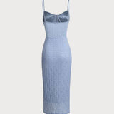 Blue Lace Slip Bodycon Midi Dress