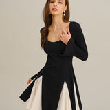 Black Contrasting Bell Sleeve Mini Dress