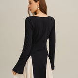 Black Contrasting Bell Sleeve Mini Dress