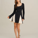 Black Contrasting Bell Sleeve Mini Dress
