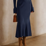 Navy Knit Mermaid Midi Skirt
