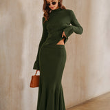 Green Knit Mermaid Midi Skirt