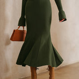 Green Knit Mermaid Midi Skirt