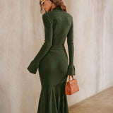Green Knit Mermaid Midi Skirt