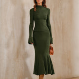 Green Knit Mermaid Midi Skirt