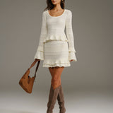 Beige High Waisted Knit Mini Skirt
