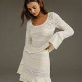 Beige High Waisted Knit Mini Skirt