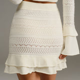 Beige High Waisted Knit Mini Skirt