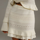 Beige High Waisted Knit Mini Skirt
