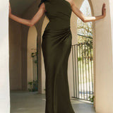 Green One Shoulder Tunic Maxi Dress