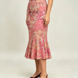 Pink Floral Mermaid Midi Skirt