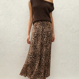 Brown Animal Print Mesh Maxi Skirt
