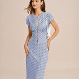 Blue Polka Dot Splicing A-Line Skirt